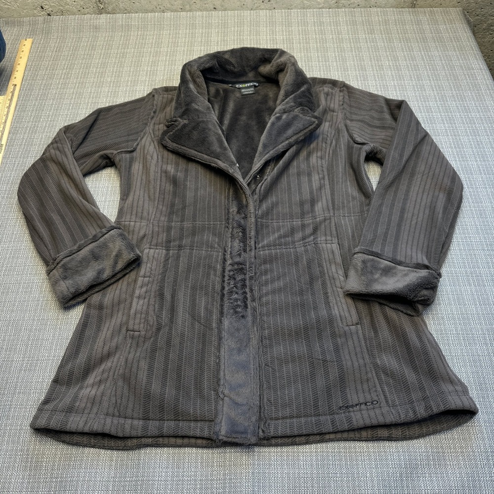 Exofficio Jacket Coat Womens Large Gray Fleece Lined Button Cozy Plush Long